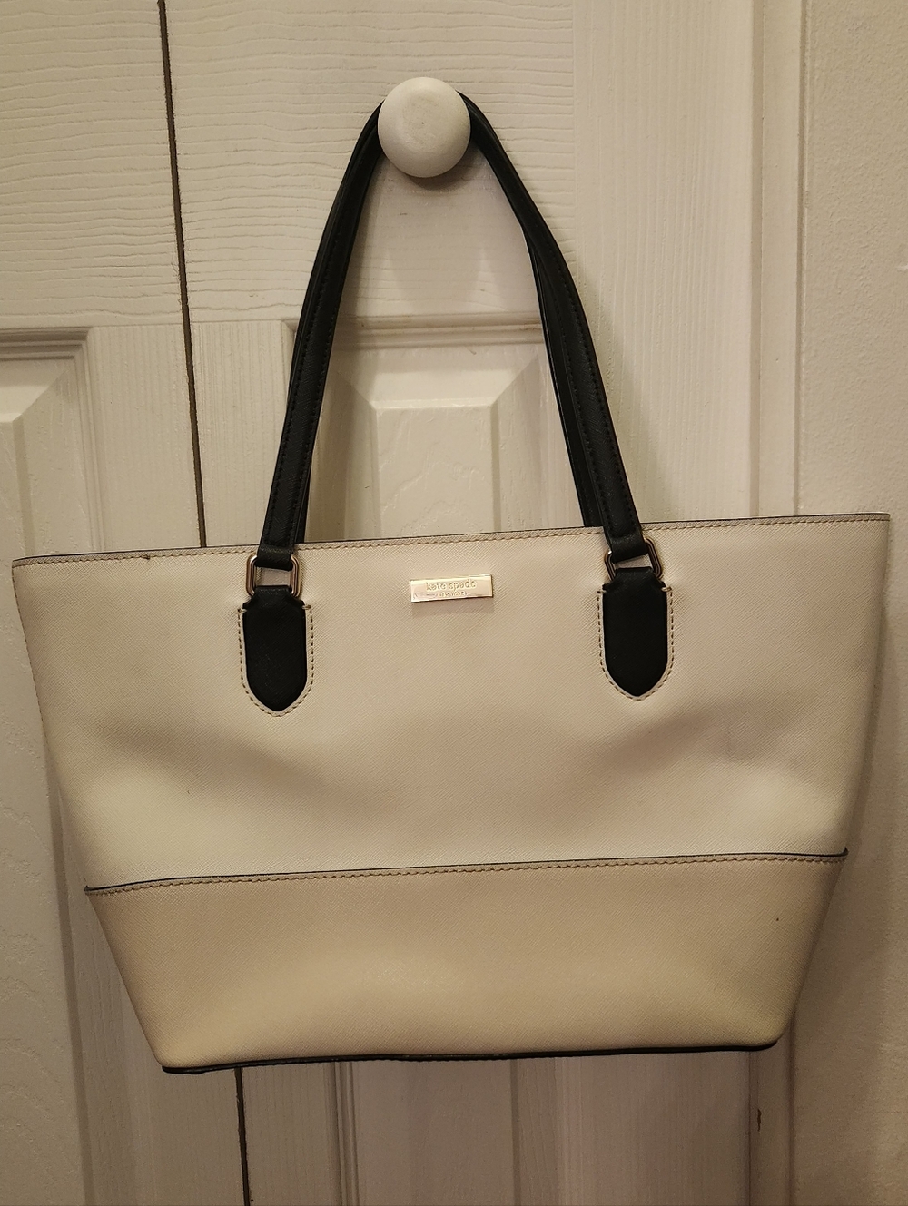 kate spade Two-Tone Cream and Black Structured Tote